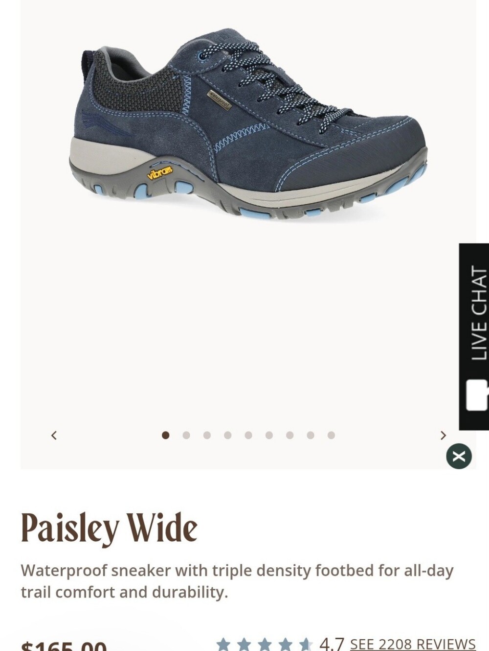 Dansko Paisley Wide Waterproof Womens Sneaker - Navy Leather 7 37